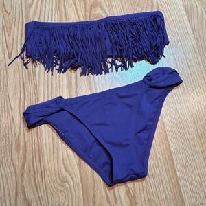 L*Space Purple Fringe Bandeau Bikini Set Two Piece Swimsuit Made in USA